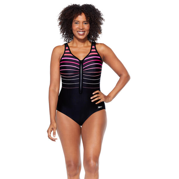 Womens Reebok Water Stripe Zipper One Piece Swimsuit - image 