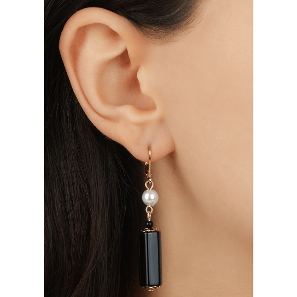1928 Gold-Tone Faux Pearl Rectangular Semi-Precious Bead Earring