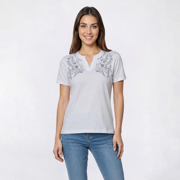 Petite Hasting & Smith Short Sleeve Split Neck Lurex Tee - image 