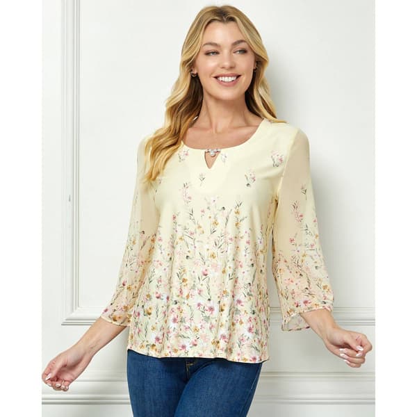 Womens Sara Michelle 3/4 Floral Bell Bar Neck Pullover - image 