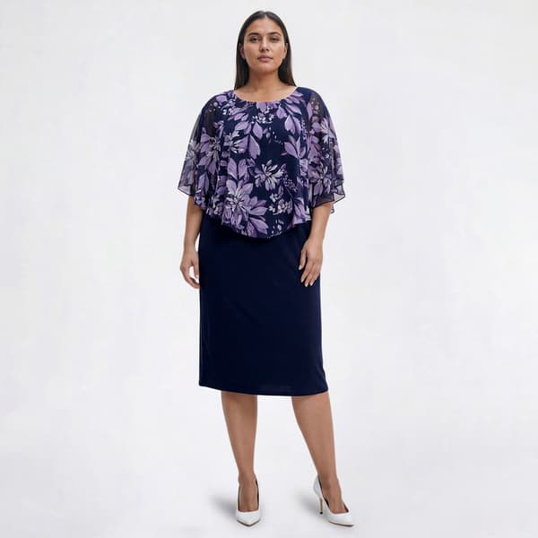 Plus Size Connected Apparel Floral Capelet Shift Dress