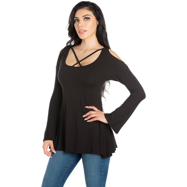 Womens 24/7 Comfort Apparel Criss Cross Cold Shouder Tunic