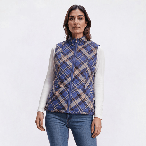 Womens Erika Zipper Quilted Plaid Vest