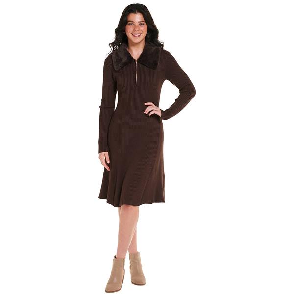 Womens BB Dakota Long Sleeve Faux Fur Trim Sweater Dress