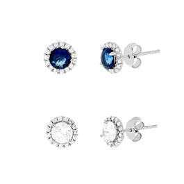 2pc.Sterling Silver & Cubic Zirconia Halo Earring Set