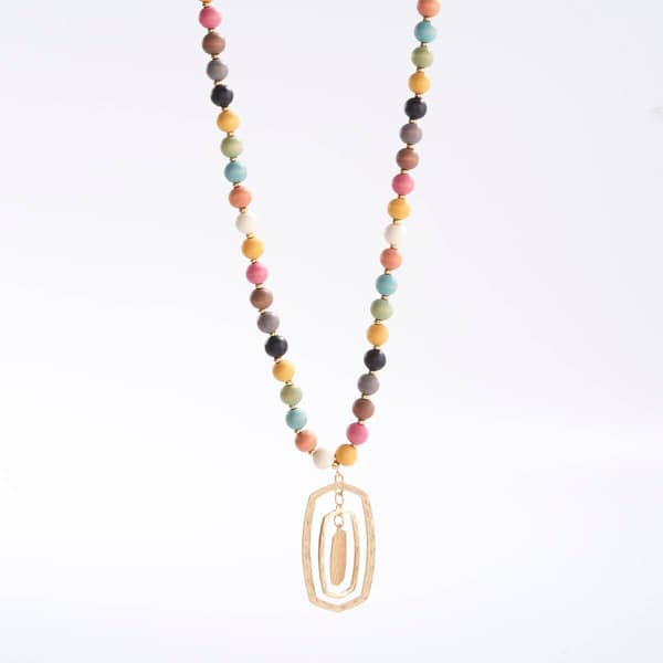 Ashley Cooper&#40;tm&#41; Wood Bead Multi-Color Necklace w/ Hammered Pendant - image 