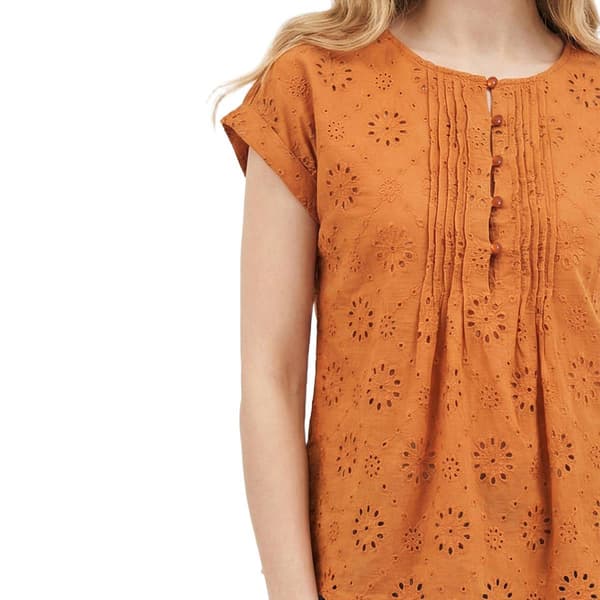 Womens NY Collection Cap Sleeve Medallion Eyelet Blouse