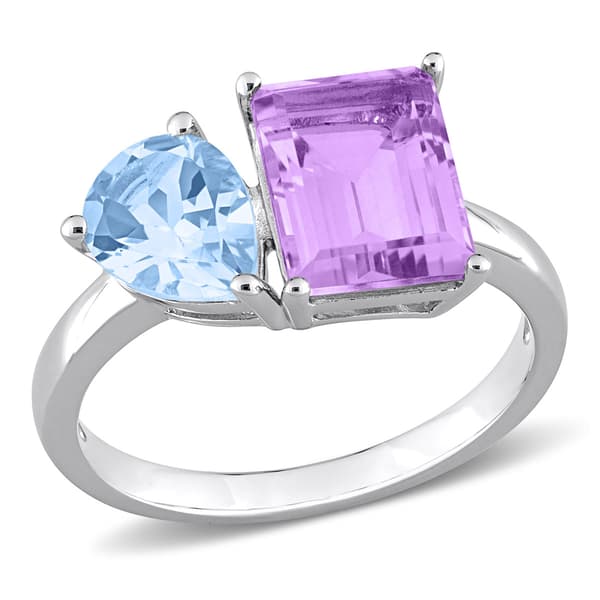 Gemstones Classics(tm) Sky Blue Topaz/Pink Amethyst Toi et Moi Ring