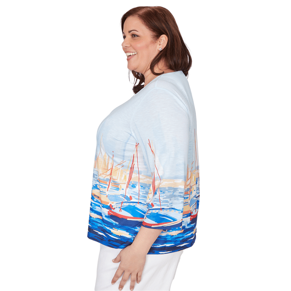 Plus Size Alfred Dunner Port Side 3/4 Sleeve Harbor Scene Blouse