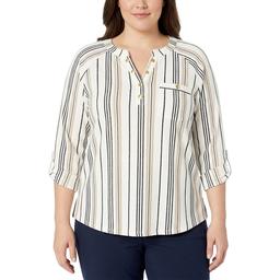 Plus Size Cure 3/4 Roll Tab Rib Texture 1 Pocket Henley