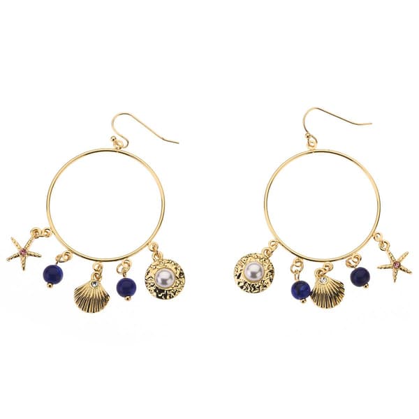 Ashley Cooper(tm) Blue Gold-Tone Hoop Sealife Charm Earrings - image 