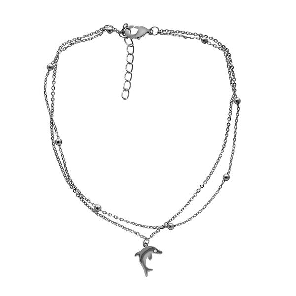Barefootsies Diamond Accent Dolphin 2 Strand Anklet Bracelet - image 