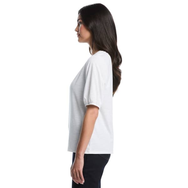 Petite Rafaella® Elbow Puff Sleeve Solid V Neck Blouse