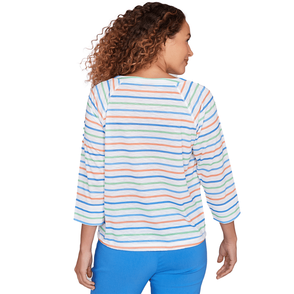 Womens Hearts of Palm All Sun and Games Stripe Henley Blouse