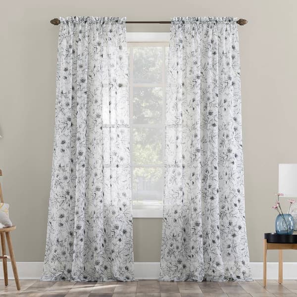 Poppy Print Sheer Rod Pocket Panel Curtain
