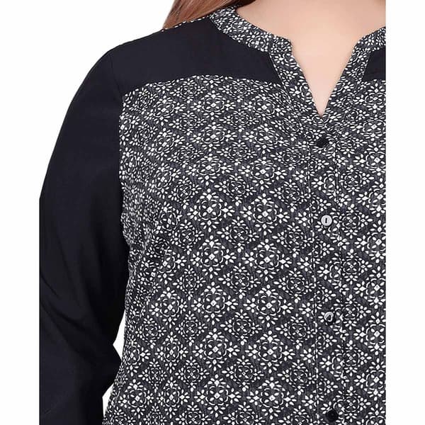 Plus Size NY Collection 3/4 Roll Tab Sleeve Geometric Blouse