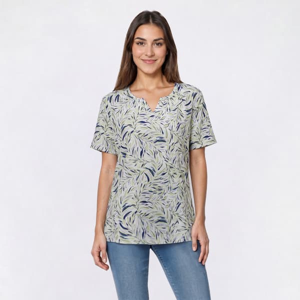 Petite Emily Daniels Short Sleeve Leaf Split Neck Blouse - image 