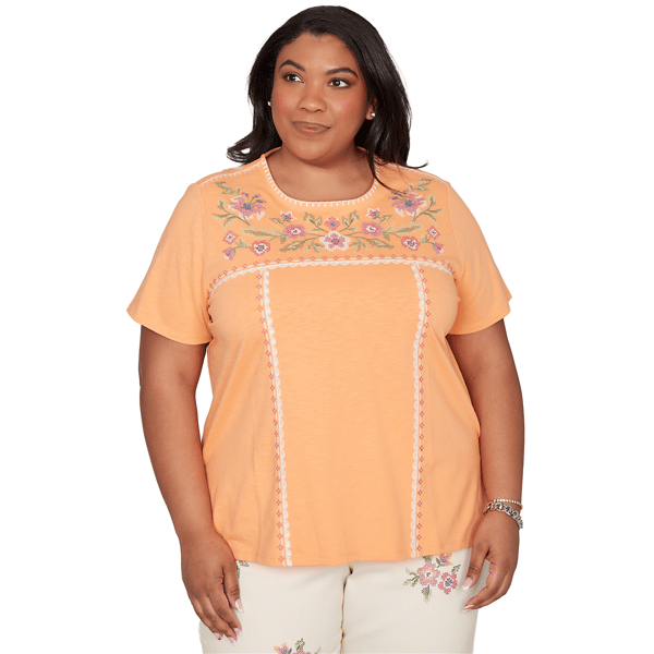 Plus Size Alfred Dunner Beachcomber Embroidered Floral Neck Shor