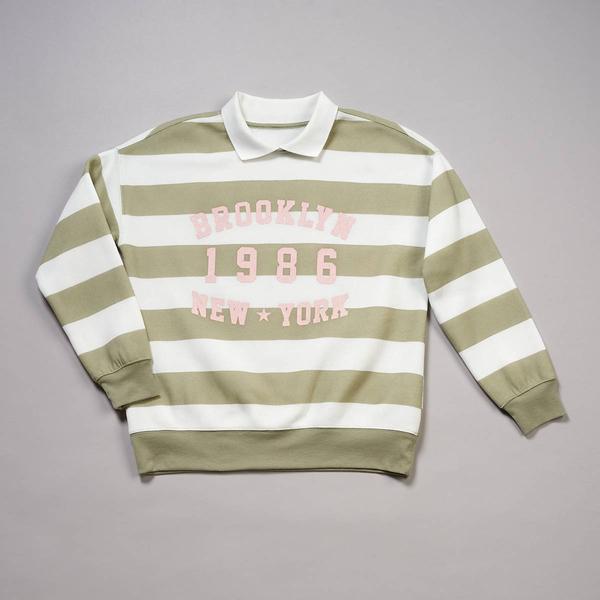 Girls (7-16) No Comment Brooklyn Oversized Stripe Polo Sweatshirt - image 