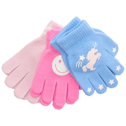 Toddler Girl Addie & Tate 3pr. Striped/Happy Face/Unicorn Gloves
