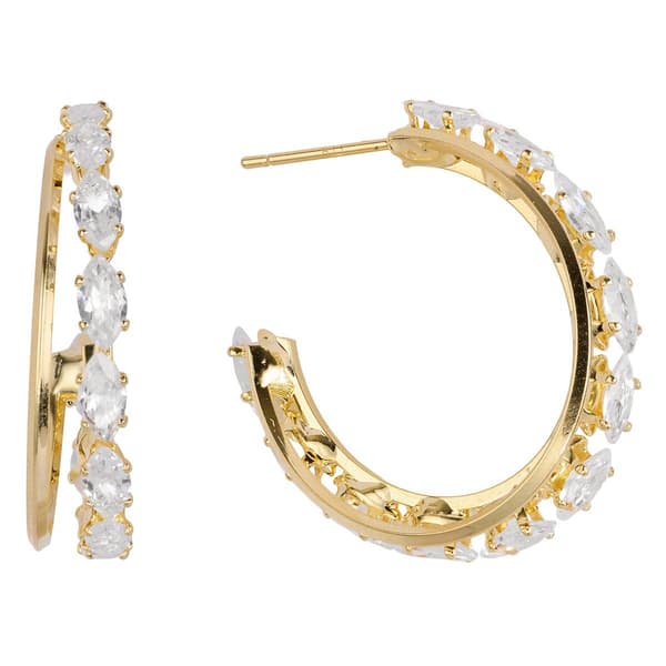 Athra 14kt. Gold Over Brass & CZ Double Hoop Earrings - image 