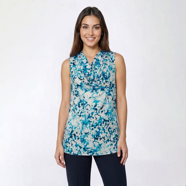 Womens Kasper Sleeveless Cowl Neck Splatter Dot Satin Blouse - image 