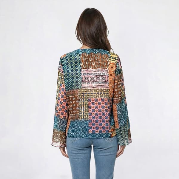 Womens Nicole Miller Long Sleeve Patchwork Abbie Blouse