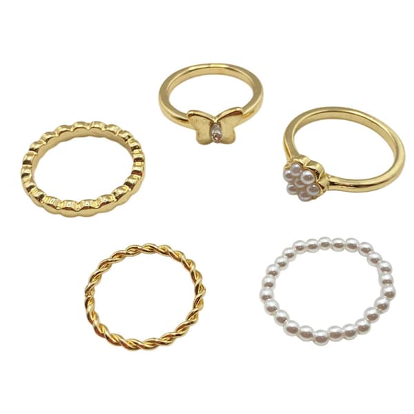Ashley 5pc. Gold-Tone Butterfly Heart Ring Set - image 