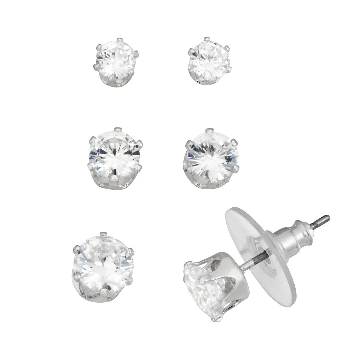 Napier 3pr. Silver-Tone CZ Stud Earrings Set