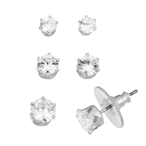 Napier Silver-Tone Cubic Zirconia Trio Stud Earrings Set - image 