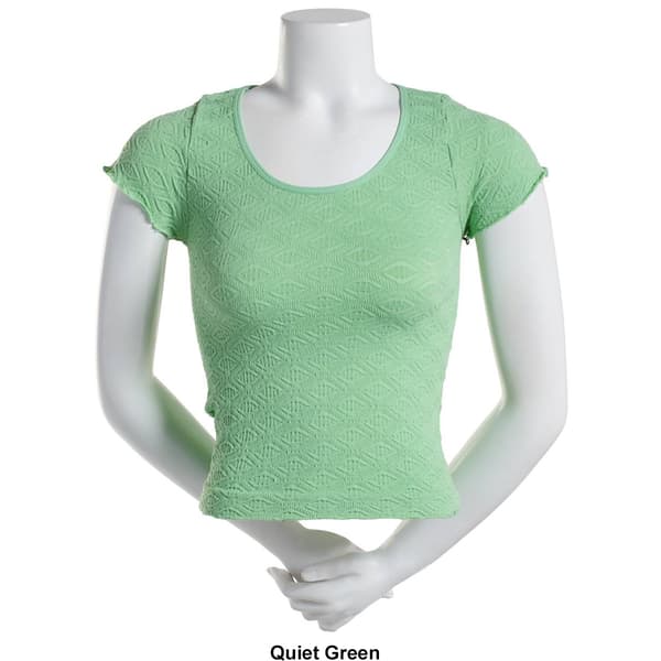 Juniors Poof! Textured & Seamless Lettuce Trim Tee