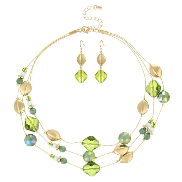 Ashley Cooper&#40;tm&#41; 3-Row Green Beaded Necklace & Earrings Set - image 