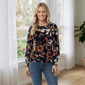 Womens Nicole Miller Long Sleeve Floral Crew Neck Sweater - image 3