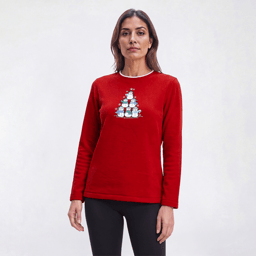 Womens Bonnie Evans Long Sleeve Snowman Fleece Sweater