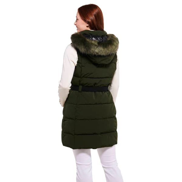 Womens Michael Kors Belted Vest w/Faux Fur Hood