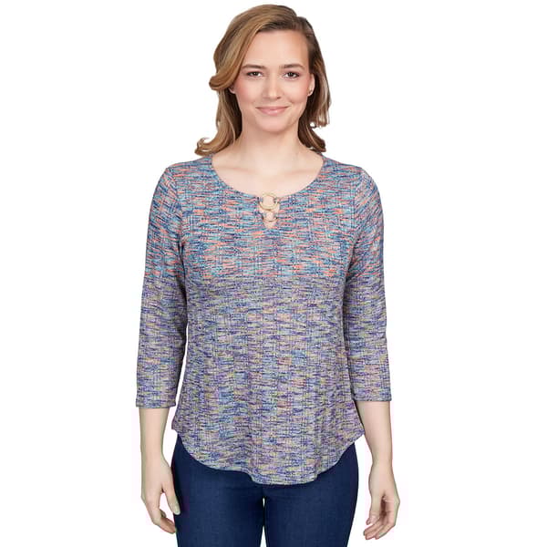 Womens Ruby Rd. Teal Appeal Space Dye Knit Top - image 