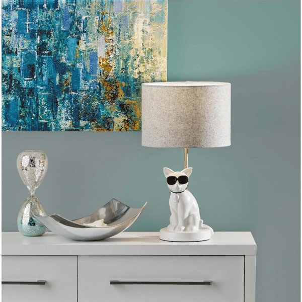 Simplee Adesso Sunny Cat Table Lamp with Light Grey Shade