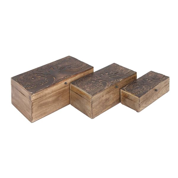 9th & Pike(R) Carved Decorative Wood Boxes - Set of 3 - image 