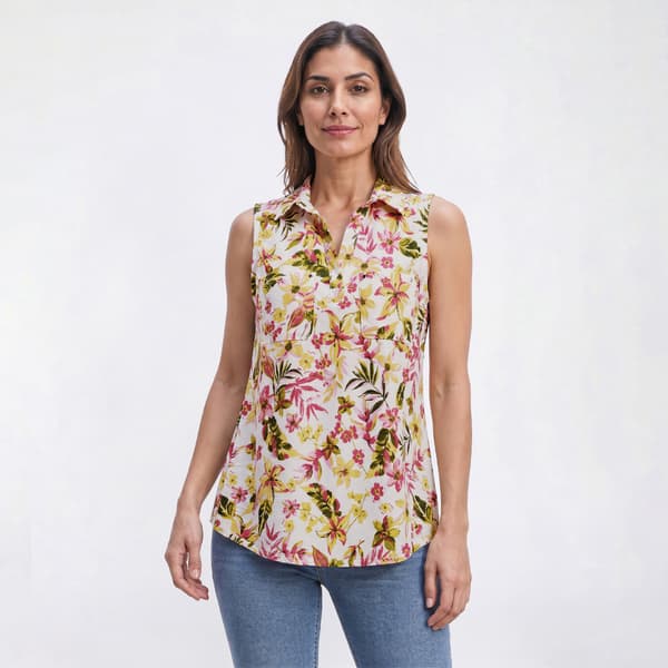 Petite Emily Daniels Sleeveless Floral Jacquard Blouse