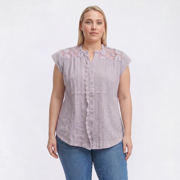 Plus Size Architect(R) Cap Sleeve Lace Button Front Blouse - image 