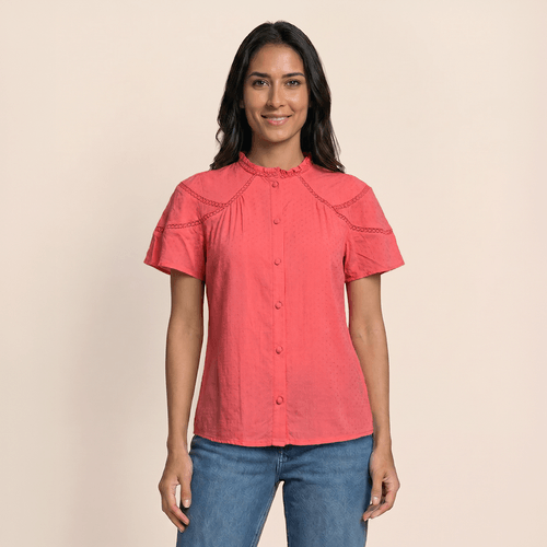Womens Draper James Solid Flutter Sleeve Ruffle Neck Blouse - image 
