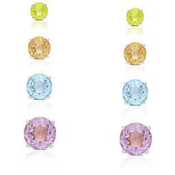 Sterling Silver and Multi-Color Round Stud Earrings Set