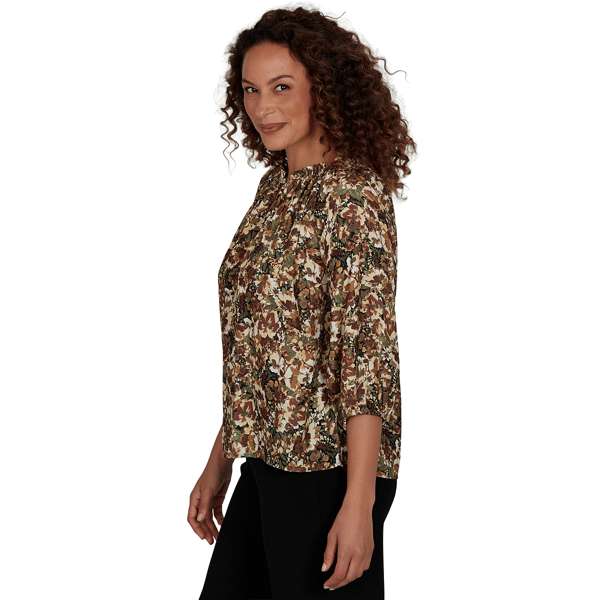 Petite Emaline La Vita Costiera 3/4 Sleeve Abstract Floral Blous