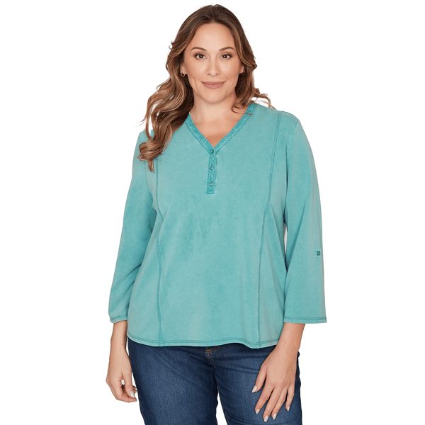 Plus Size Ruby Rd. Renaissance Romance 3/4 Sleeve V Neck Blouse - image 