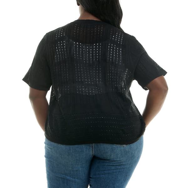 Plus Size Nina Leonard Short Sleeve Crochet Cardigan