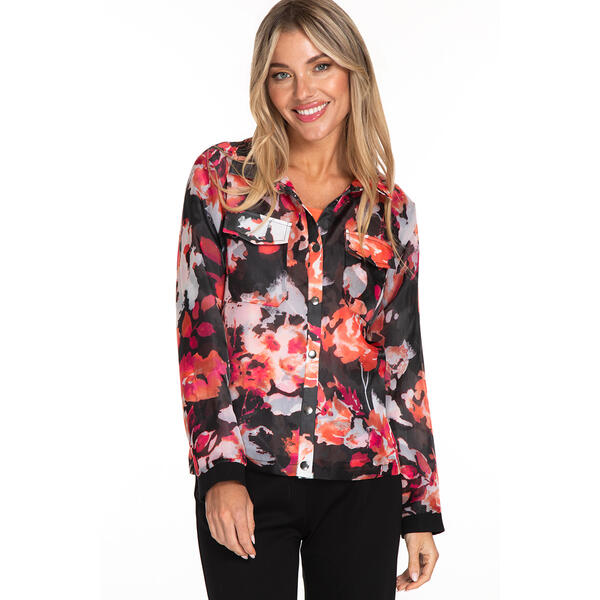 Womens Multiples Long Sleeve Floral Snap Front Jacket - image 