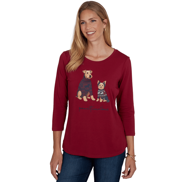 Womens Ruby Rd. Must Haves II 3/4 Sleeve Pawsitive Vibes Tee