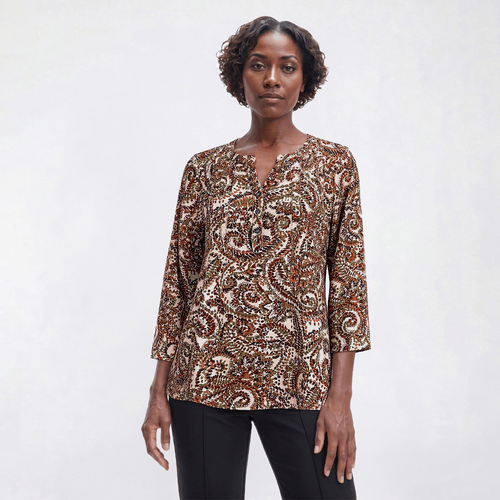 Womens Napa Valley 3/4 Sleeve Paisley Split Neck Knit Blouse - image 