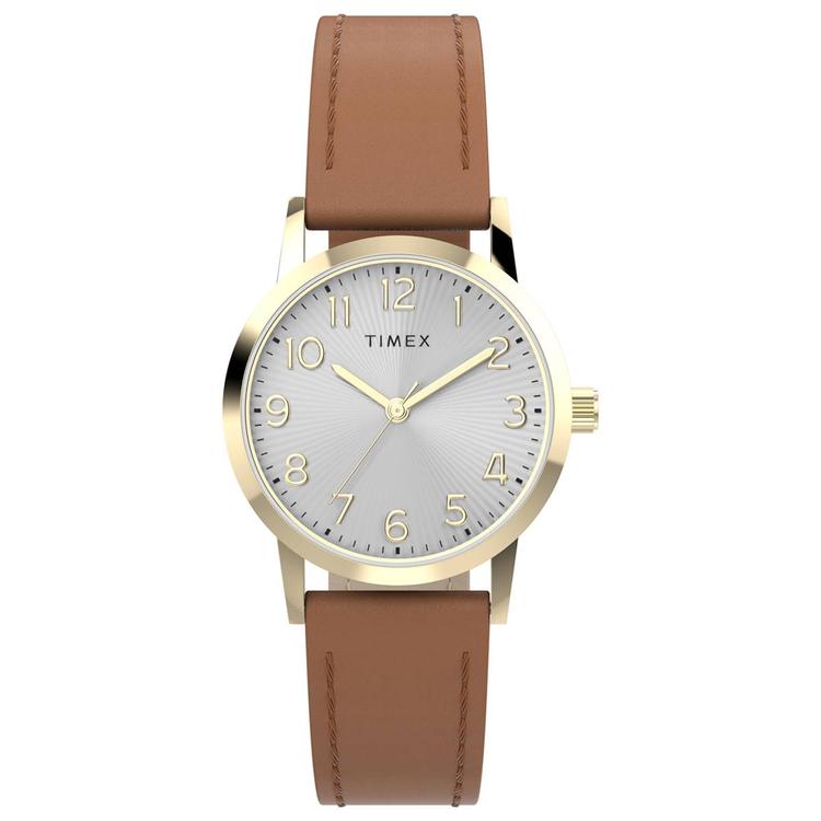 Womens Timex(R) Silver Dial Watch w/ Leather Strap - TW2Y72700JT