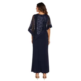 R&M Richards Women's Plus Size Short Sleeve sequin-embellished High-Low Gown 24W, Navy Gold